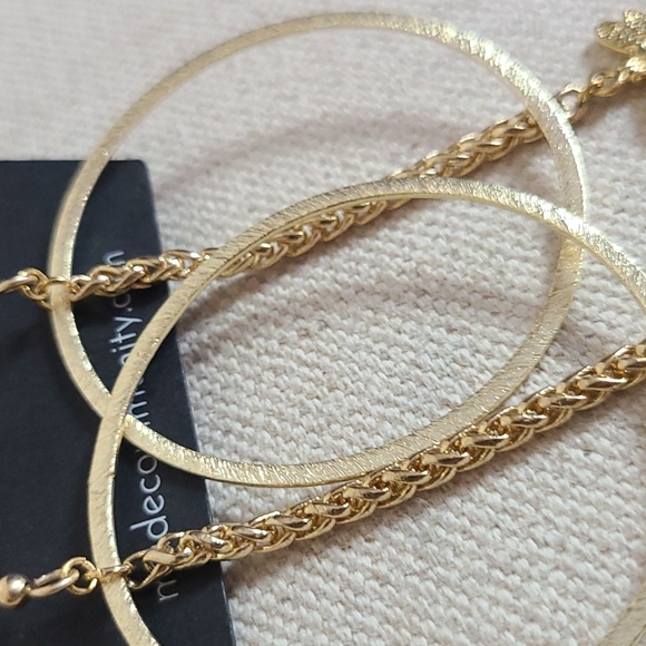 Made Community Golden Colored Hoop Earings with Dragonfly Dangle - Picture 3 of 4